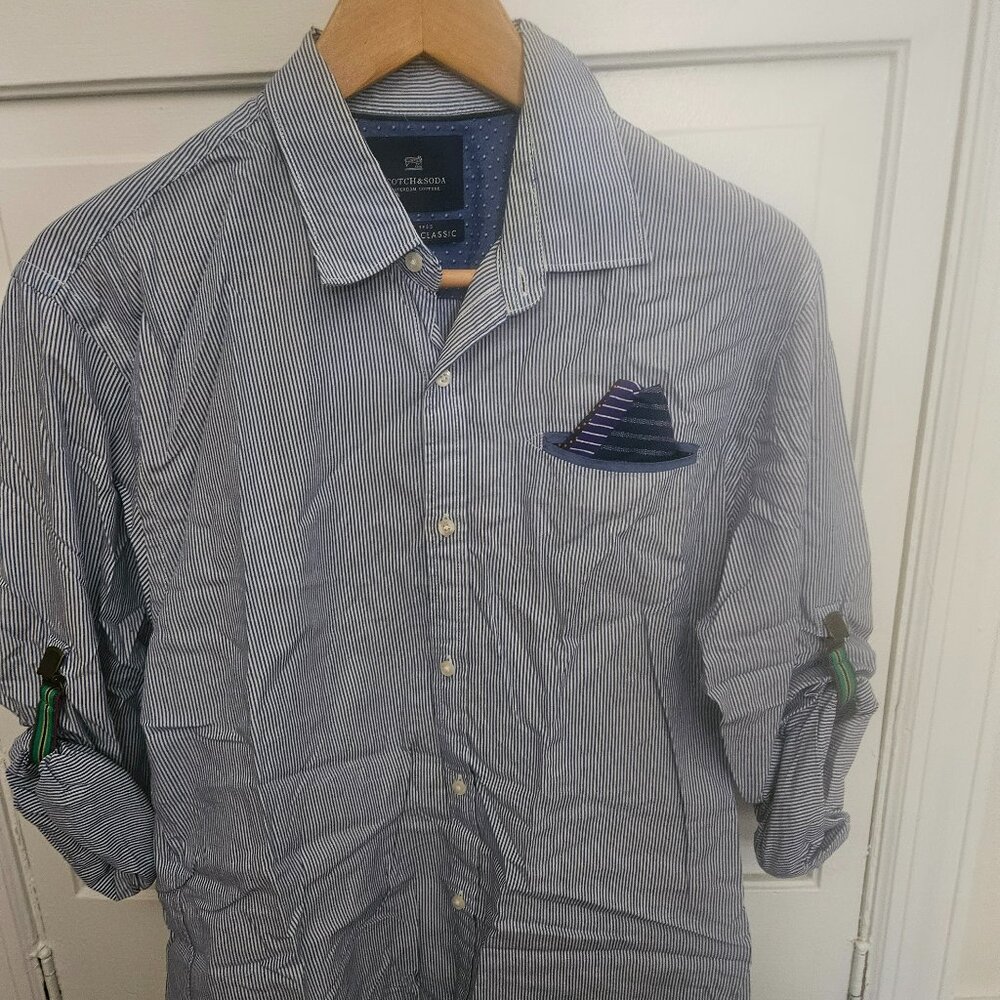 Oxford Blue with White Pinstripes Shirt with Roll-Up Sleeves